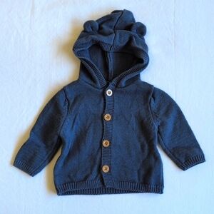 pekkle blue cotton knit bear cardigan hoodie sweater 3 months baby boy